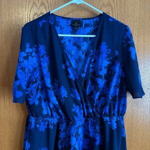 Blue Floral Faux Wrap Blouse